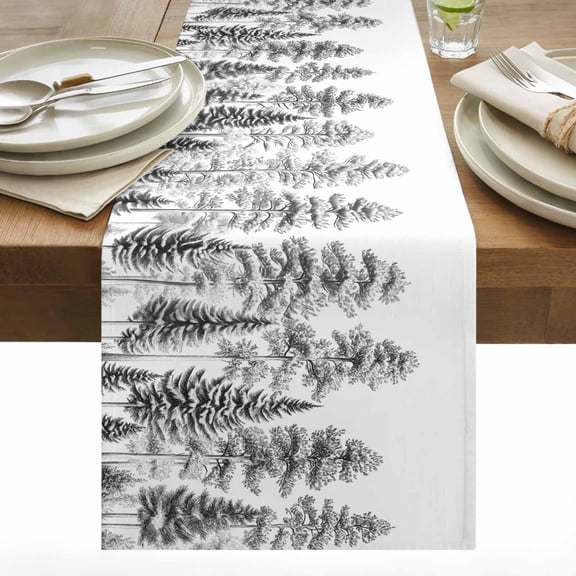 Black Forest Table Runner 13x36 inch Pine Tree Cotton Linen Dining Table Runner Ideal for Dresser Kitchen Coffee Tables - Machine Washable