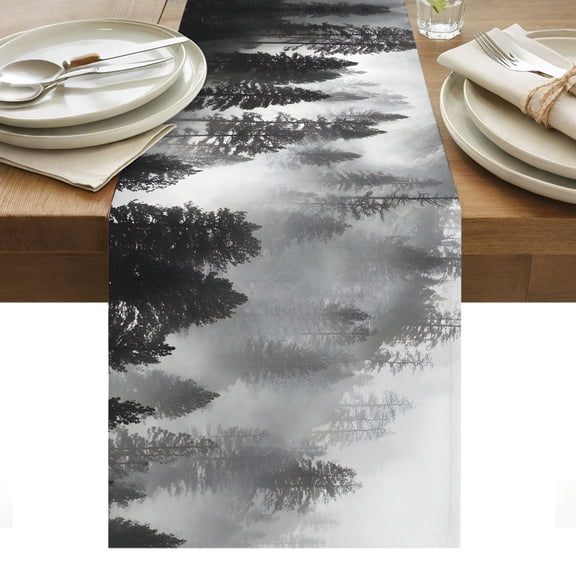 Black Forest Table Runner Mountain Modern Art Silhouettes Tablerunners 13 x 36 Inch, Table Decorations Tabletop Scarf for Summer Gathering Holiday Farmhouse Kitchen Dining Decor