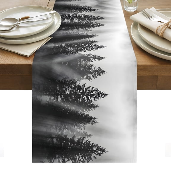 Black Forest Table Runner Pine Tree Misty Botanical Natural Landscape Tablerunners 13 x 36 Inch, Table Decorations Tabletop Scarf for Summer Gathering Holiday Farmhouse Kitchen Dining Decor