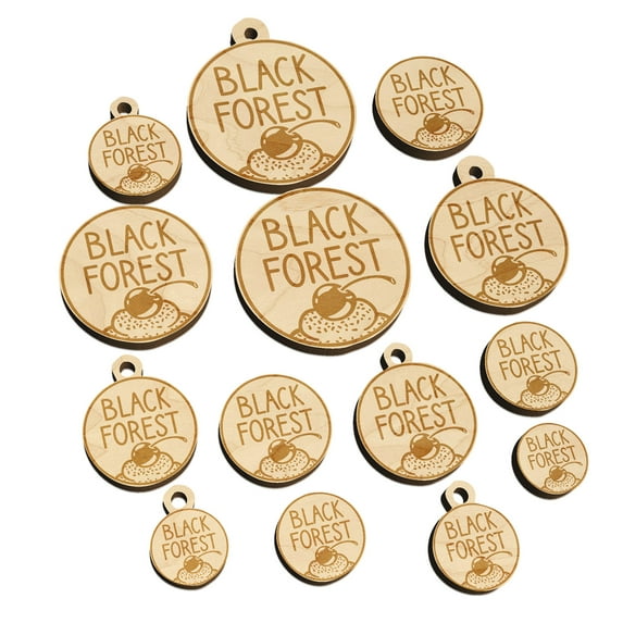 Black Forest Text with Image Flavor Scent Cake Wood Mini Charms Shapes DIY Craft Jewelry - No Hole - 30mm (6pcs)