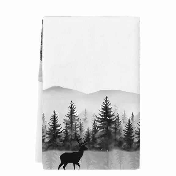 Black Forests Microfiber Kitchen Towel, Pine Trees Elk Foggy Farmhouse Rustic Soft Absorbent Dish Towels, Quick Drying Washable Dishcloths for Kitchen Cleaning, Drying Dishes, 18x28 Inches