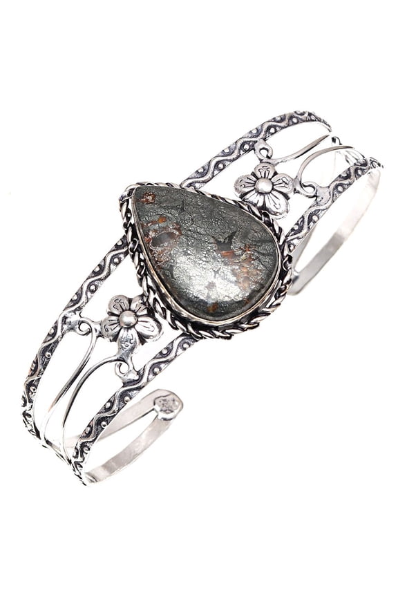 Black Fossil Gemstone Gift For Her Jewelry Cuff Bracelets 7''Adjustable