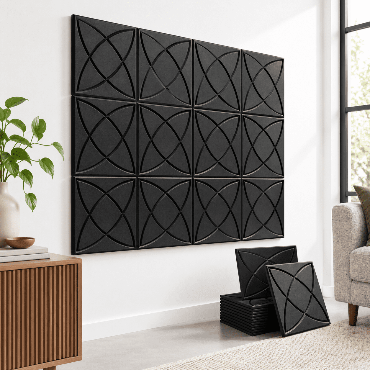 Black Four-Leaf 12 Pack Acoustic Dampers Sound Proof Foam Panels for ...