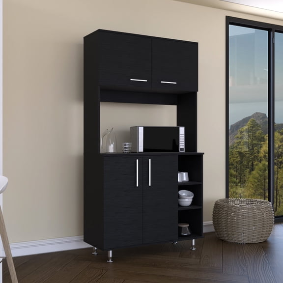Black Four - Legged Storage Cabinet | Prep Meal Station, Multiple Uses | Particle Board Material | Creates Tidy Space