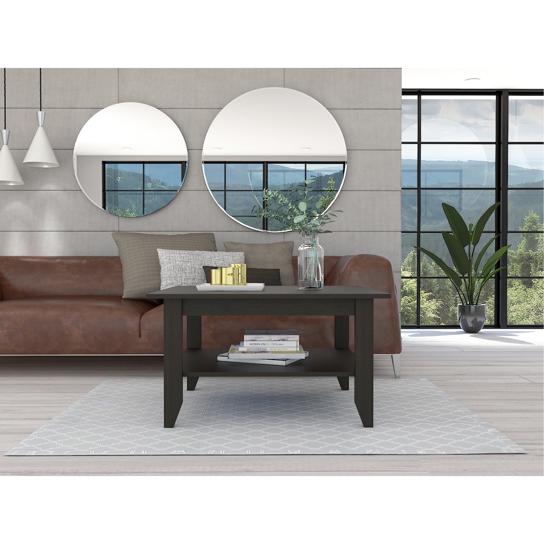 Black Four Legs Coffee Table+27.6in Depth"-"Living Room Display/Decor ...