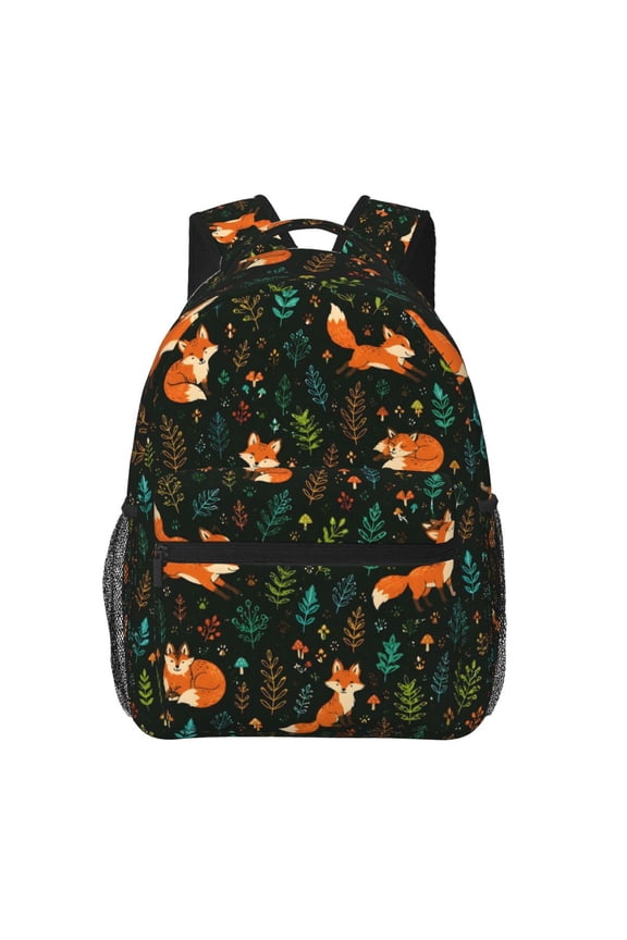 Black Fox Botanical Lightweight Casual Backpack Forest Animal Travel Daypack for Women Men Work Gift