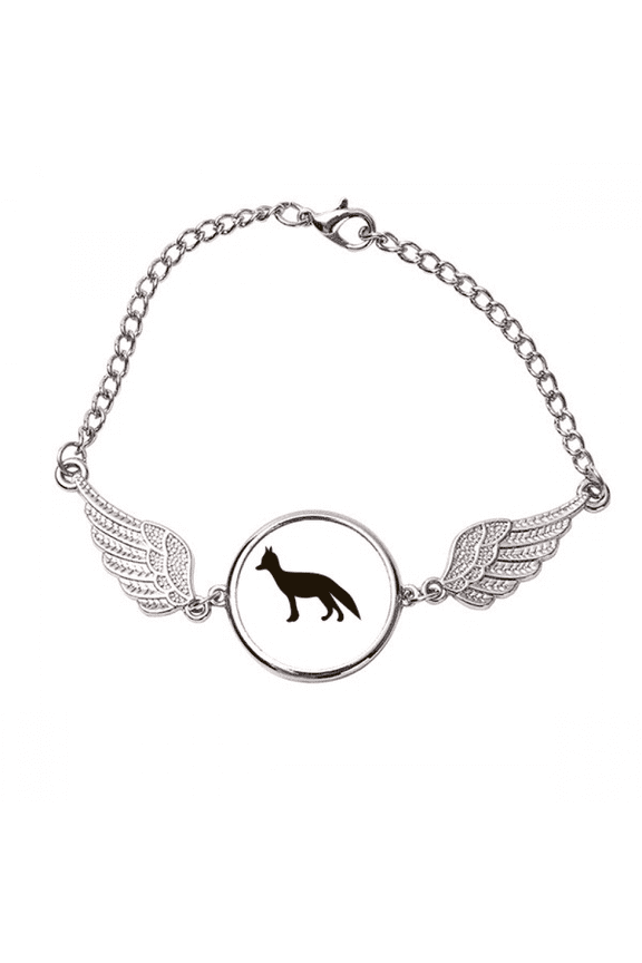 Black Fox Cute Animal Portrayal Bracelet Wristband Angel Wings Bangle