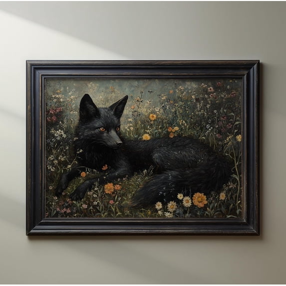 Black Fox Dark Academia Wildflower Vintage Floral Aesthetic Gothic ...