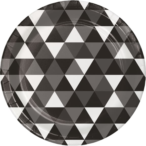 Black Fractal Paper Plates, 8 pk