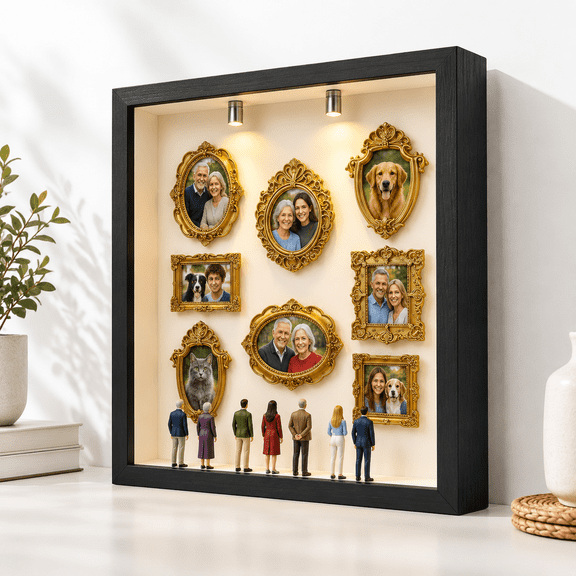 Black Frame 12 x 10 Inch DIY Mini Museum Memory Shadow Box with Lights