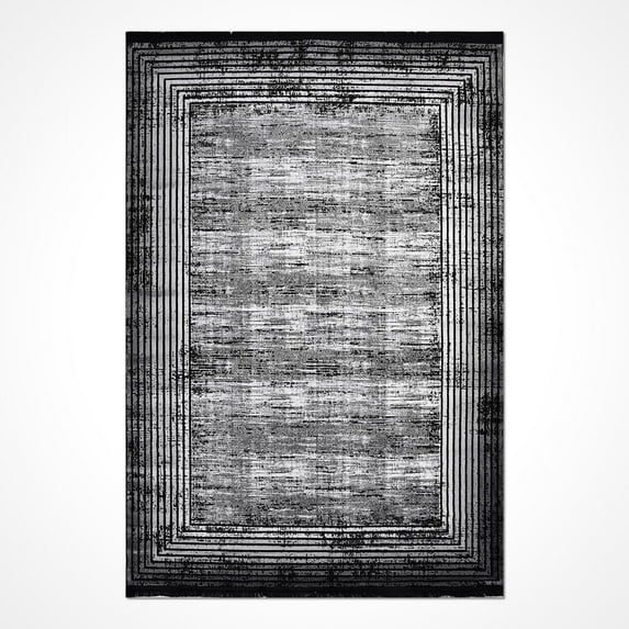 Black Frame Acrylic Area Rugs for Living Room Jacquard Textured Modern Rugs Soft Geometric Rug for Bedroom Mid Century Washable Rug Non-Slip Bohemian Perfect for Dining Room Office