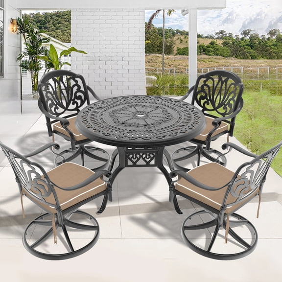 Black Frame All-Weather Dining Set with 4 Seats / Comfortable Seating for Outdoor Gatherings