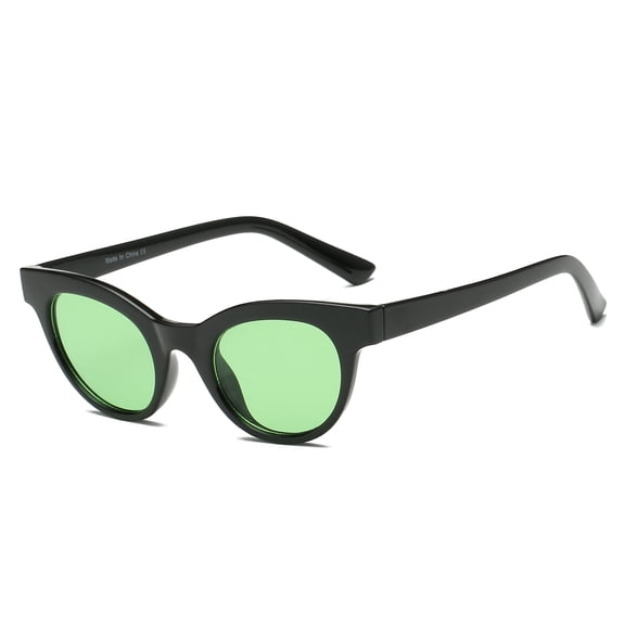 Black Frame Cat-Eye Sunglasses with Light Green Iridescent Lenses, UV Protection Stylish Shades, Trendy Fashion Shades for Driving & Travel