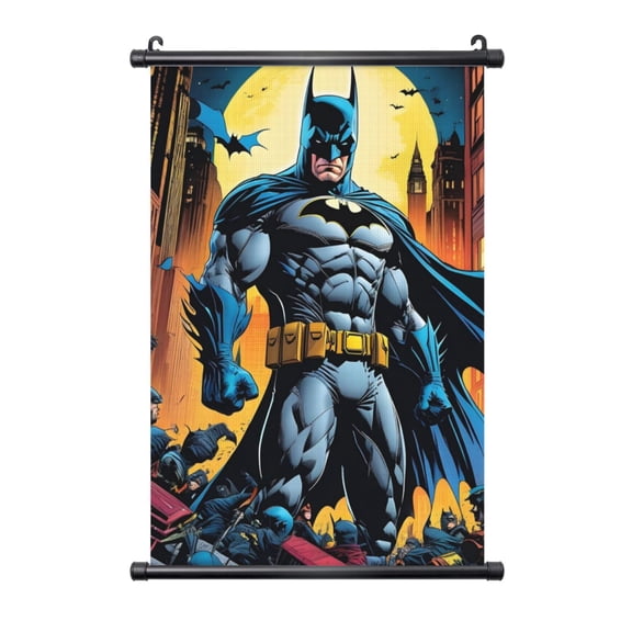 Black Frame Hanging Poster Batman Wall Canvas Artwork With PVC Scroll Painting 16"x24"