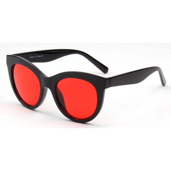 Black Frame Red Lens Oval Sunglasses - Bold Contrast Frame UV400 Protection Shades for Outdoor & Daily Wear