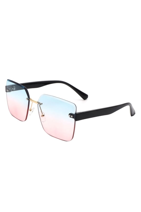 Black Frame Square Sunglasses - Pink Gradient Lens UV Protection Cute Classic Daily Eyewear