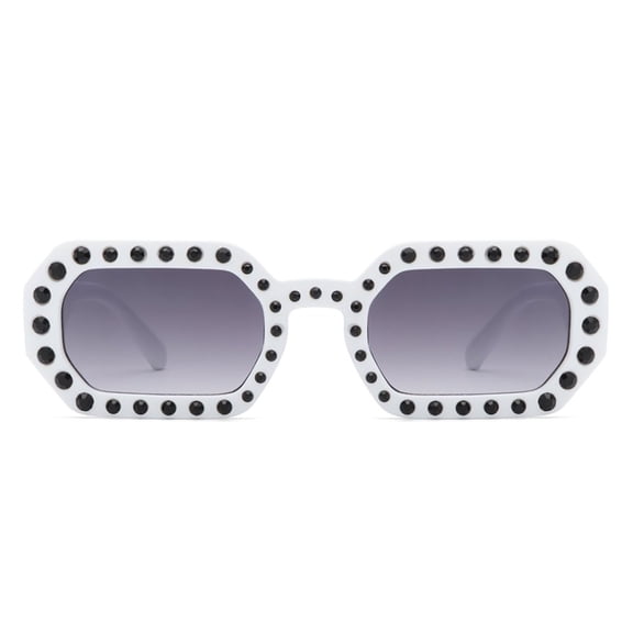 Black Frame Sunglasses with Polka Dot Studs - Dark Lens UV Protection Unique Daily Eyewear