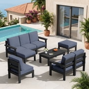 SERWALL 9-Piece HDPE Outdoor Sectional Sofa Set, Modular Conversation Furniture, Weather-Resistant Patio Sofa, Deck, Backyard &amp; Poolside, Black Frame with Grey Cushions deal from Walmart