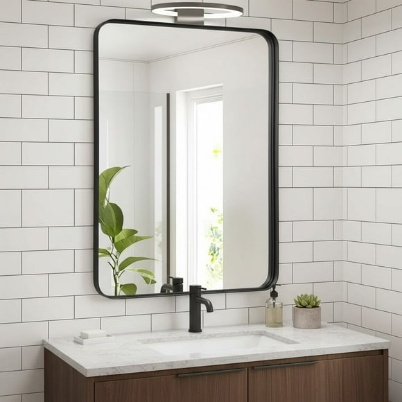 Taoset Black Framed Bathroom Mirror - Shatterproof Tempered Glass Wall Mirror with Aluminum Frame for Vanity, Entryway, Bedroom,30*22