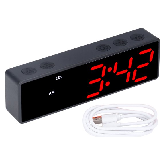 Black Framed, Blue/Red Display Stopwatch Clock Multifunction LED Digital Timer for Bedroom & Fitness