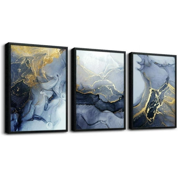 Black Framed Canvas Wall Art For Bedroom Abstract Wall Decor For Living Room Abstract Ink Paintings Wall Artworks Hang Pictures For Office Decor Bathroom Home Decorations Posters 12"X16" 3 Piece