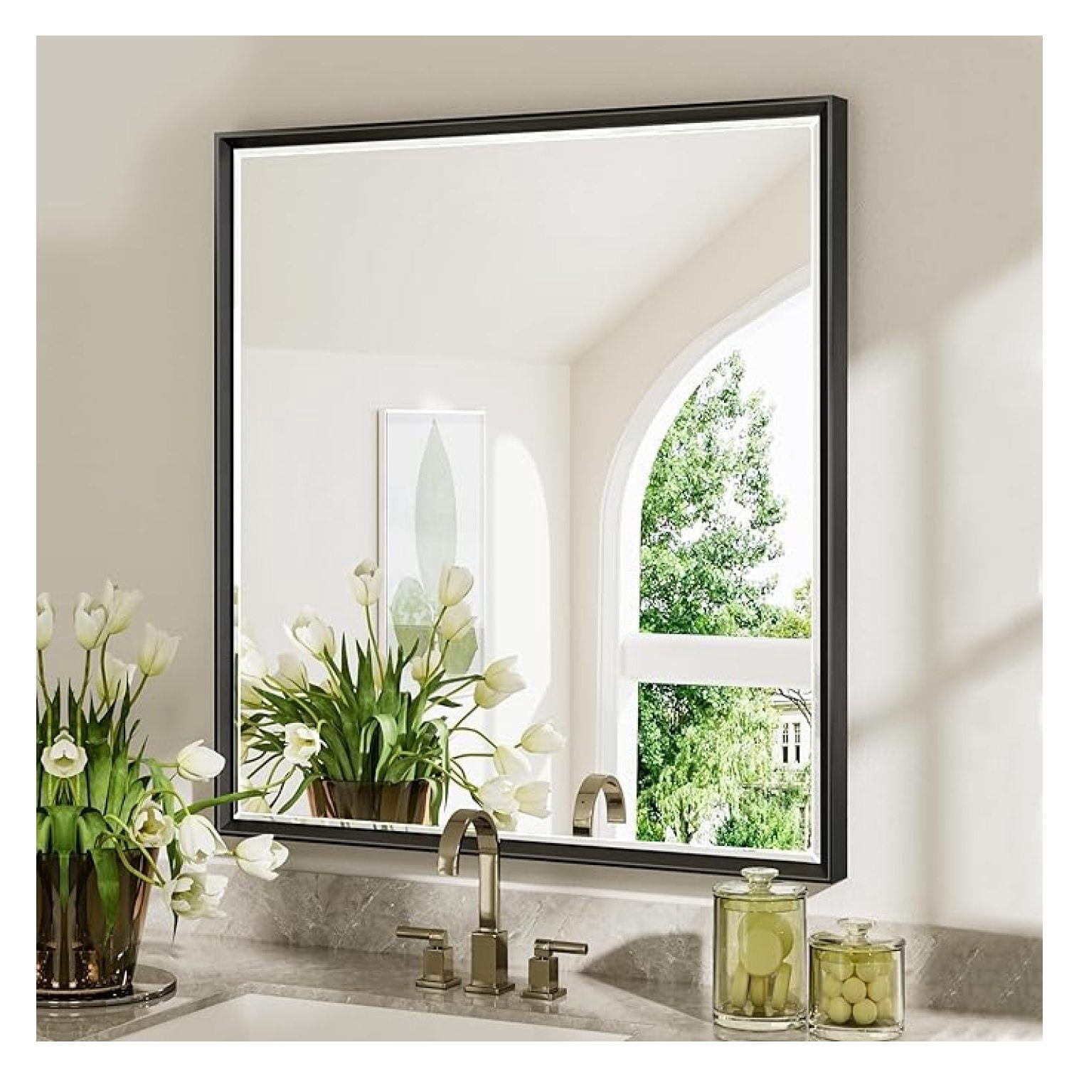 Black Framed Mirror for Bathroom, 30x36 Inch Black Rectangle Beveled ...
