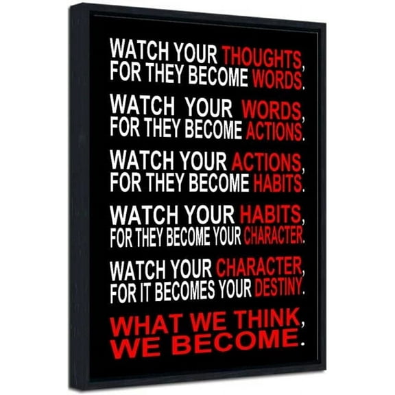 Black Framed Ready to Hang Watch Your Thoughts Motivational Classroom Poster Modern Canvas Prints Wall Art Paintings Pictures Artwork for Office Living Room Home Decorations