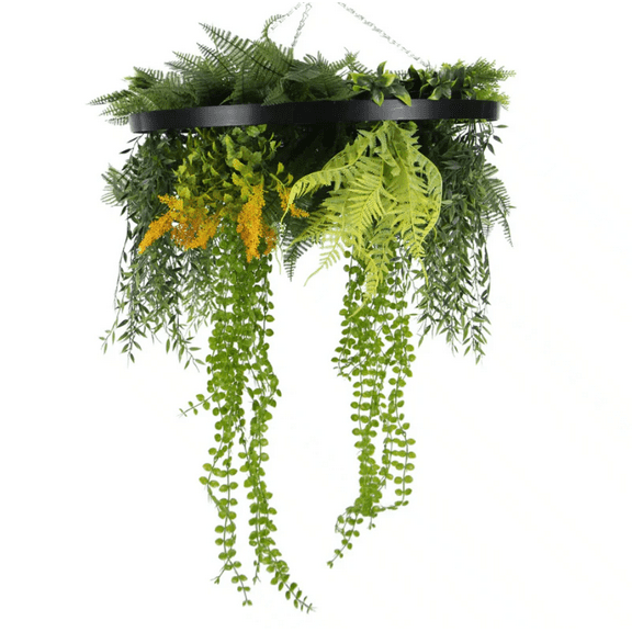 Black Framed Roof Hanging Disc With Draping Faux Plants 24"