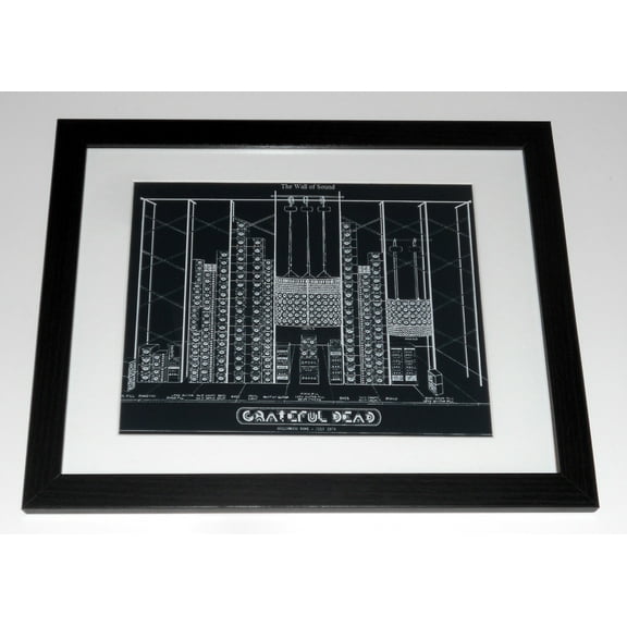 Black Framed WALL OF SOUND Grateful Dead '74 Speaker Schematic Poster, 23" x 20" Jerry Garcia, Bob Weir, Phil Lesh, Bill Kreutzman