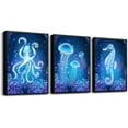 thumbnail image 1 of Black Framed Wall Art Paintings For Living Room Bedroom Decor Blue Ocean Life Theme Art Prints Wall Artworks Sea Animal Sea Horse Octopus Jellyfish Pictures Bathroom Home Decor Posters 3 Panels, 1 of 6