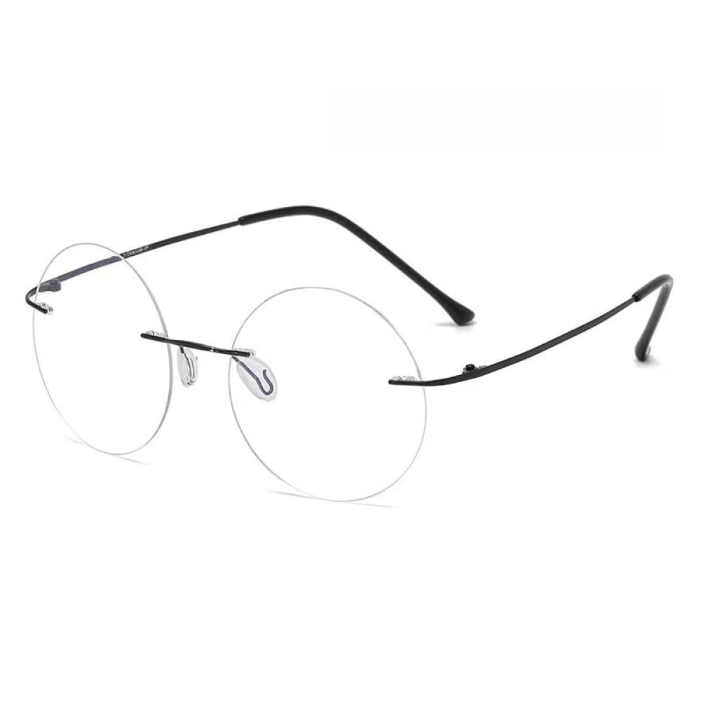 Black Frameless Round Ultra-light Blue Light Blocking Reading Glasses 1.50 for Women and Men Titanium Alloy Rimless Eyeglasses Readers +1.50