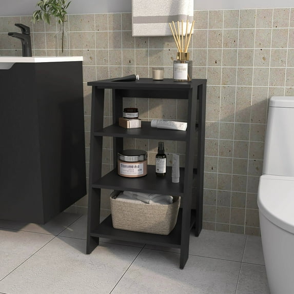 Bathroom Wall Storage Black Freestanding Bathroom Shelf with Open Storage,Bathroom Storage Rack