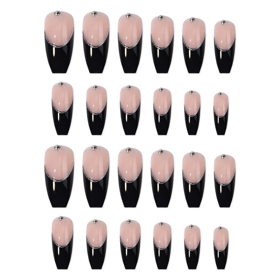 Black French Ballet Nails Long On 24 Piece Removable Nail Tips For Women Prom Party