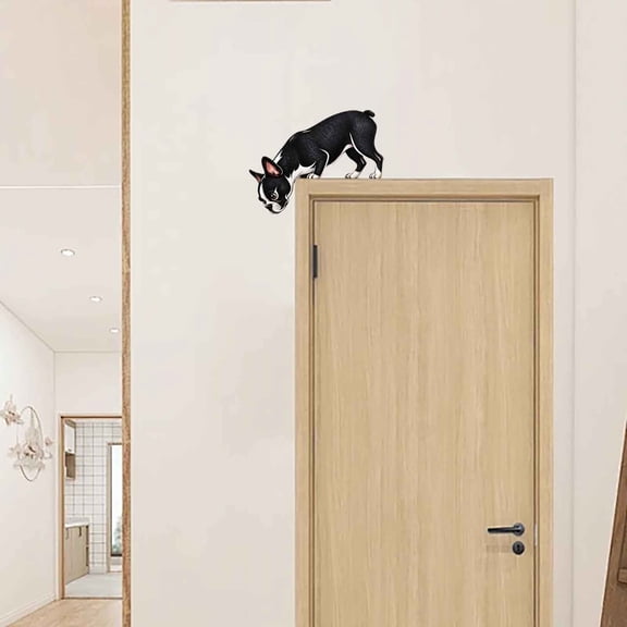 Black French Bulldog Dog Door Topper Decor, Whimsical Peeking Pet Door Frame Corner Decoration for Doorway, Shelf, Window, Bedroom, Office and Animal-Themed Home Display