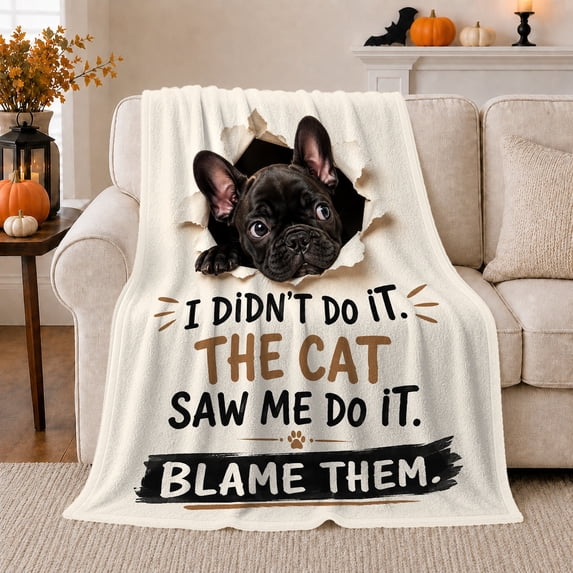 Black French Bulldog With Playful Statement Typography, Soft Flannel Blanket with Humorous Pet Typography Print, Housewarming Gift and Home Decor for Bedroom and Living Room