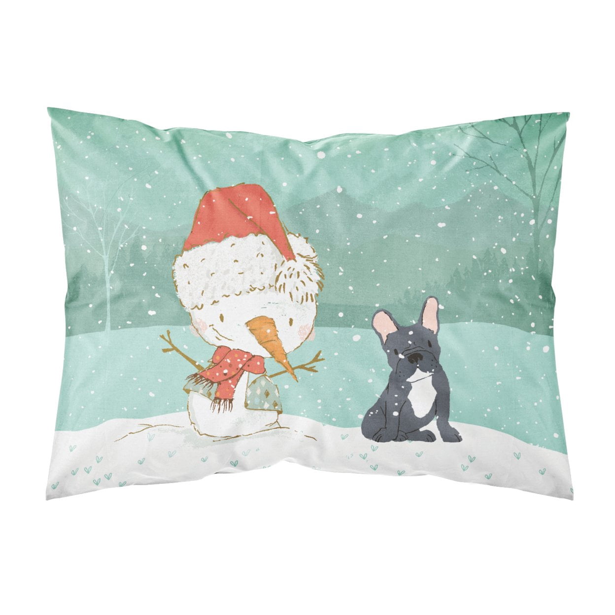 Black French Bulldog Snowman Christmas Fabric Standard Pillowcase