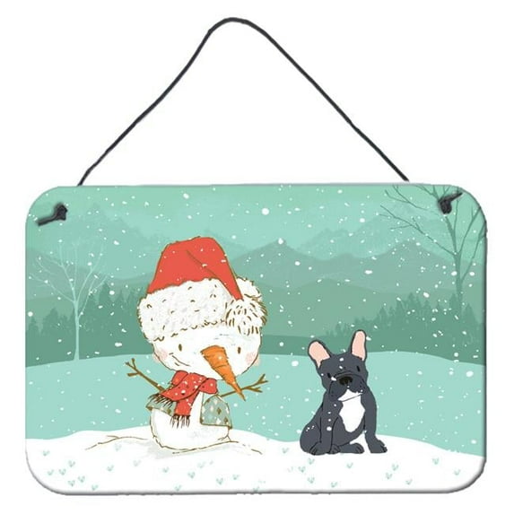 Black French Bulldog Snowman Christmas Wall or Door Hanging Prints
