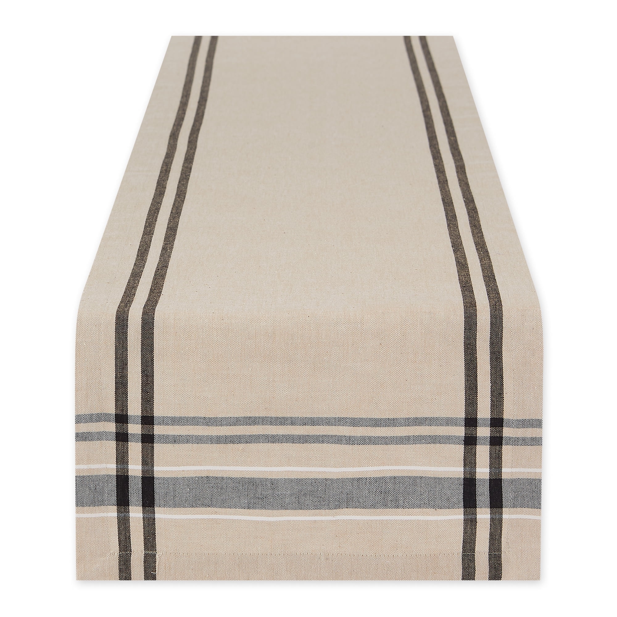 Rustic Beige Cotton Stripe Table Runner, 14x72 Inches