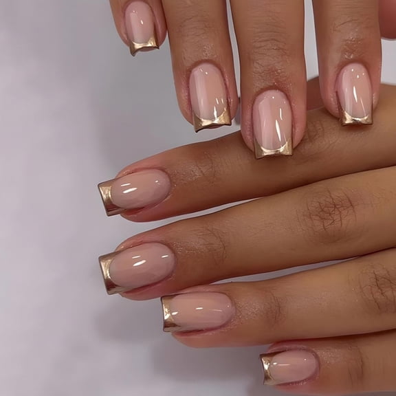 Black French Tip Press on Nails Short Square Fake Nails with Design Black Line False Nails Glitter Glue on Nails Glossy Artificial Acrylic Nail Full Cover Nude Stick on Nails for Women Manicure 24pcs