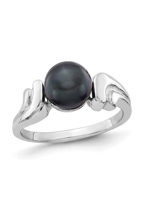 Black Freshwater Cultured Pearl Ring 7mm in 14K White Gold (SIZE 6)
