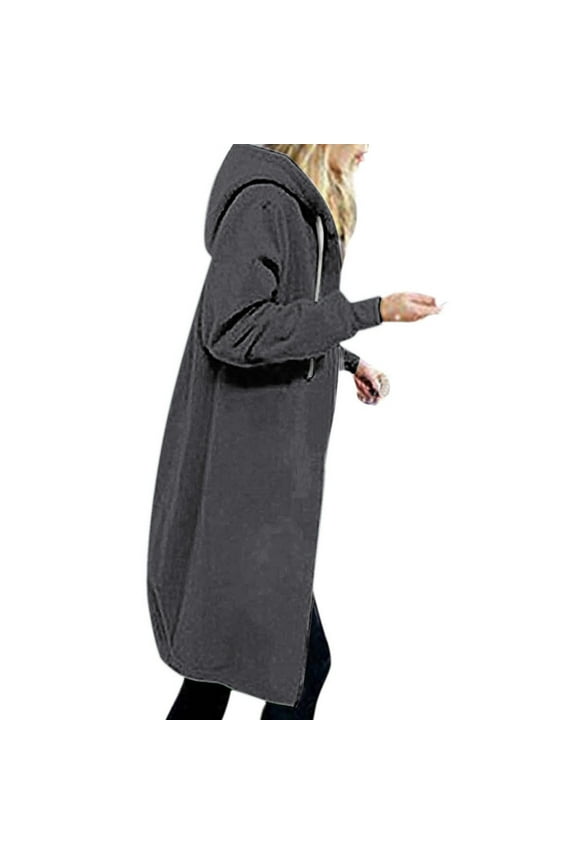 Black and Friday 2024 Hoodies for Women Casual Full Zip Up Hoodie Knee Length Long Tunic Sweatshirts Plus Size Lightweight Jacket Pockets Gifts Christmas Gift