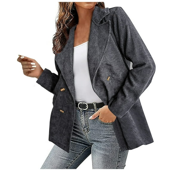 Black and Friday 2025 Lindreshi Winter Coats for Women Medium Fashion Women's Solid Color and Winter Double Breasted Blazer Jacket Jacket Long Sleeved Hoodless Casual Coat/jacket