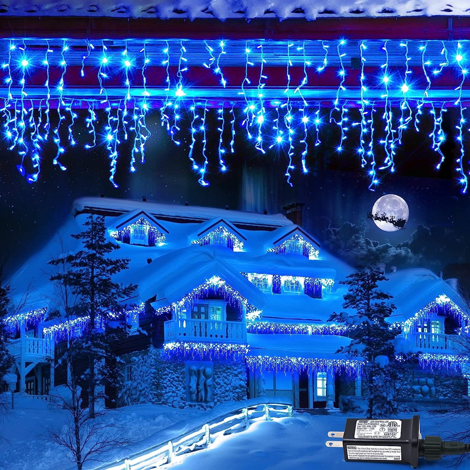 Black and Friday 300 LED Christmas Lights Outdoor, Blue Christmas