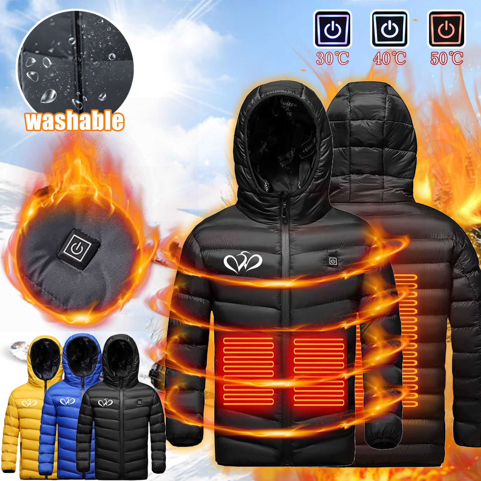 Black & Friday Aufmer Unisex Heated Jacket Long Sleeve Winter Coat USB