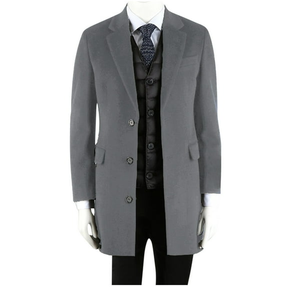 BVnarty Men's Italian Wool Blend Overcoat Notched Lapel Single-Breasted Medium-Length Warm Winter Business Coat with Two Welt Pockets Gray XXXL