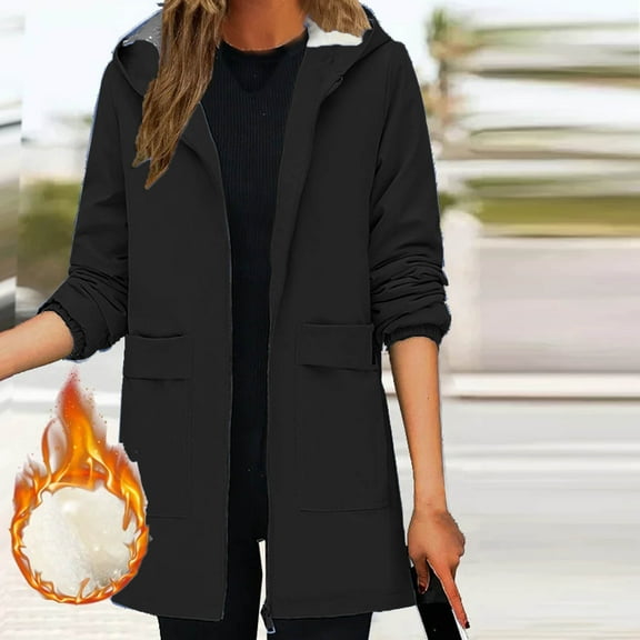 Black and Friday Best Selller Fayshow0 Womens Jackets Lightweight Athletic Women'S Thick Warm Lamb Wool Padded Coat Women'S Mid-Length Hooded Coat Black