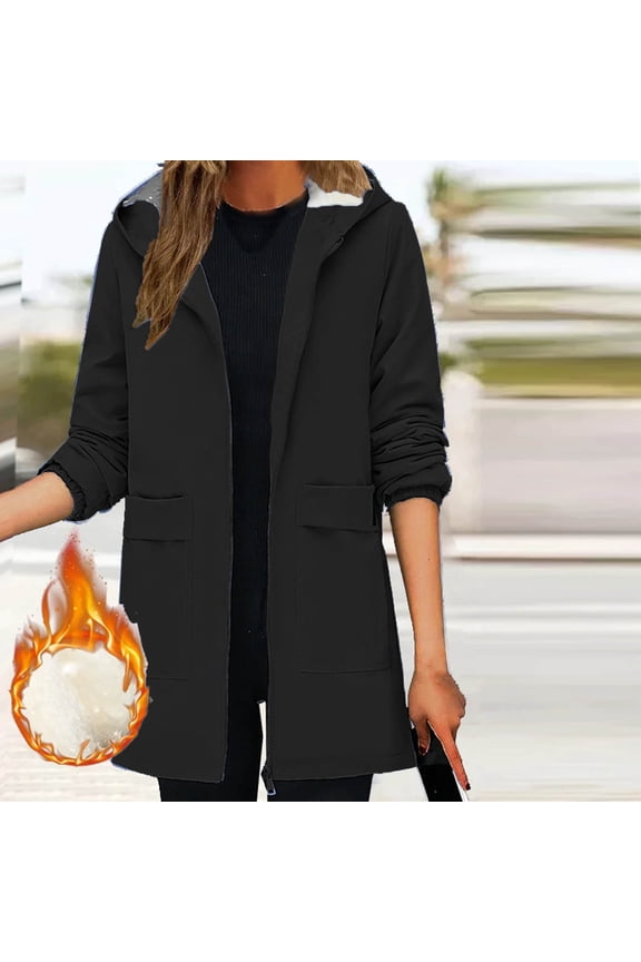 Black and Friday Best Selller Fayshow0 Womens Jackets Lightweight Athletic Women'S Thick Warm Lamb Wool Padded Coat Women'S Mid-Length Hooded Coat Black