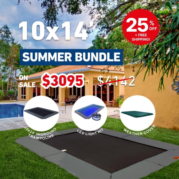 Summer Bundle! 10'x14' Rectangle Pro-Line In-ground Trampoline + LED Lights + Cover
