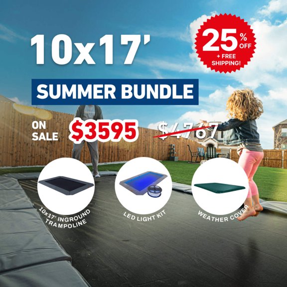 Summer Bundle! 10'x17' Rectangle Pro-Line In-ground Trampoline + LED Lights + Cover