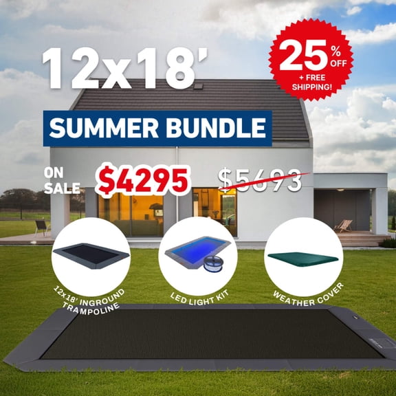 Summer Bundle! 12x18' Rectangle Pro-Line MAX Avyna In-Ground Trampoline + LED Lights + Cover